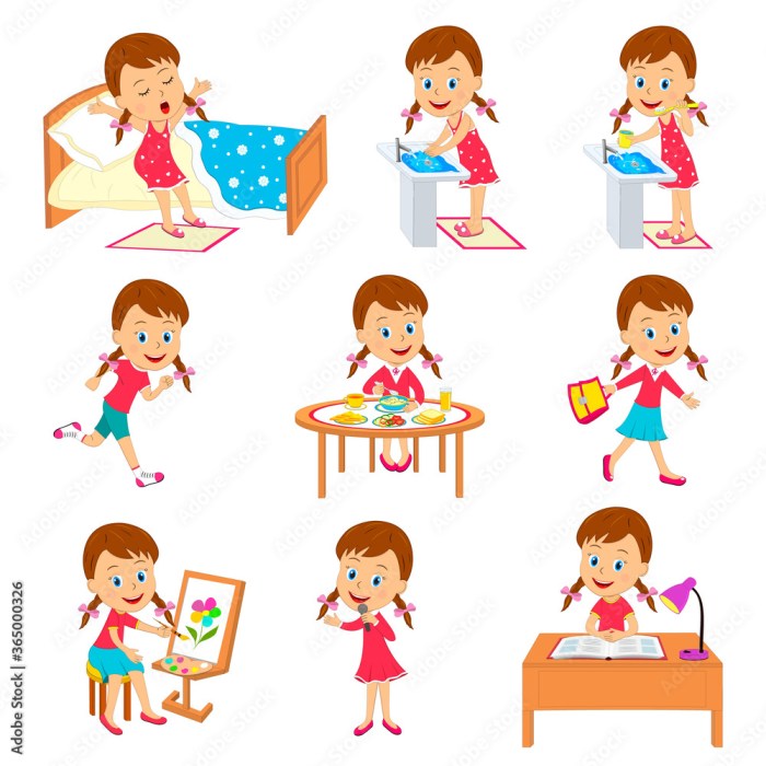 Vettoriale Stock cartoon little girl daily routine, illustration,vector ... Vettoriale Stock cartoon little girl daily routine, illustration,vector ...